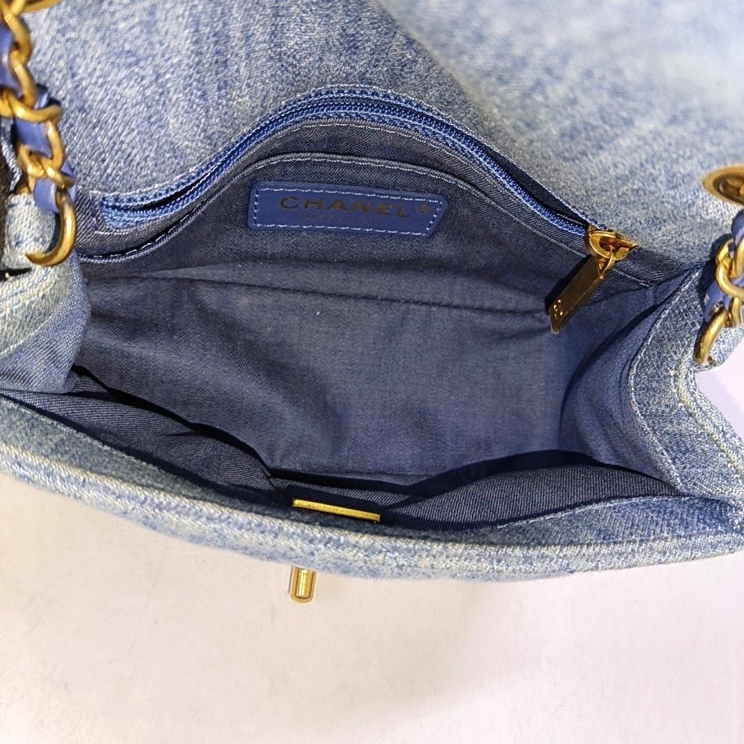 Women's Chanel Classic Flap Mini Square Blue Denim Jeans Gold Hardware Microchip