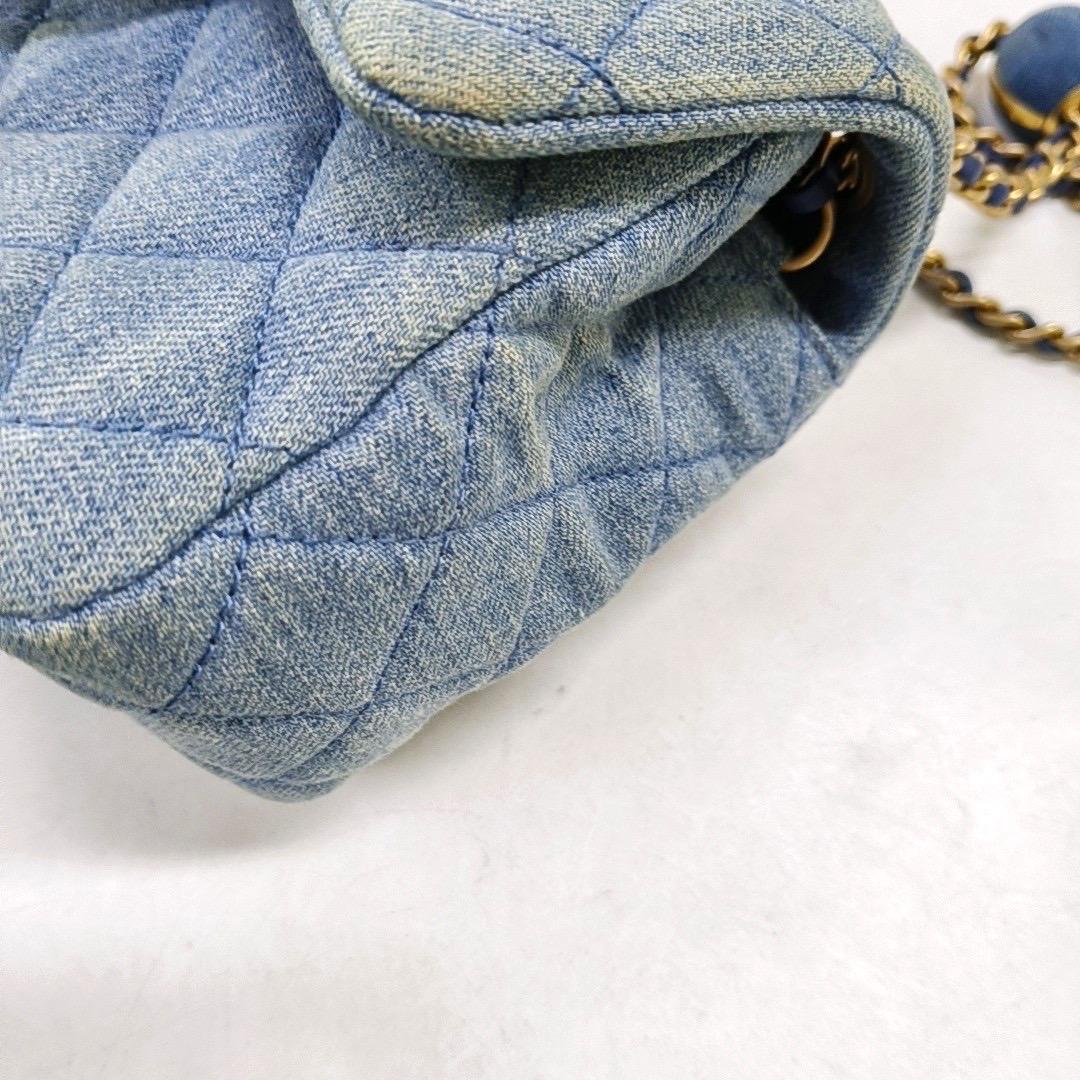 Chanel Classic Flap Mini Square Blue Denim Jeans Gold Hardware Microchip 3