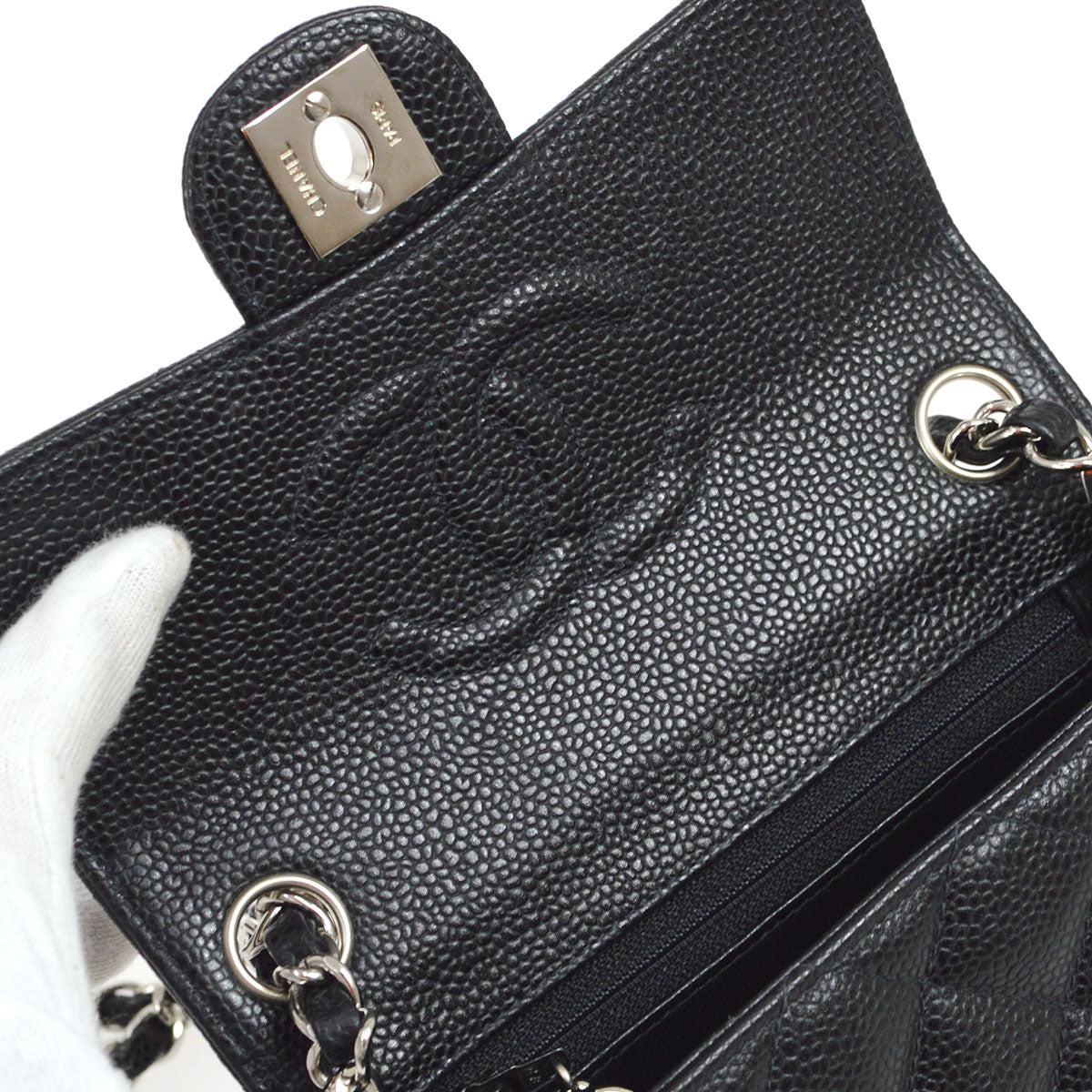 Chanel Classic Flap Mini Square Chain Shoulder Bag Black Caviar For Sale 3
