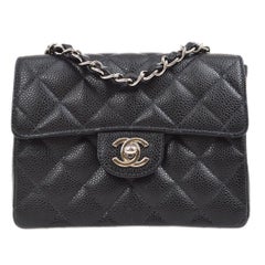 Chanel Classic Flap Mini Square Chain Shoulder Bag Black Caviar