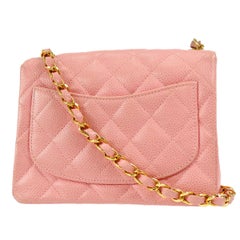 Chanel Classic Flap Mini Square Chain Borsa a tracolla Rosa Caviale 96634