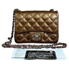 Chanel Classic Flap Mini Square Copper Brown Patent Leather Silver Hardware