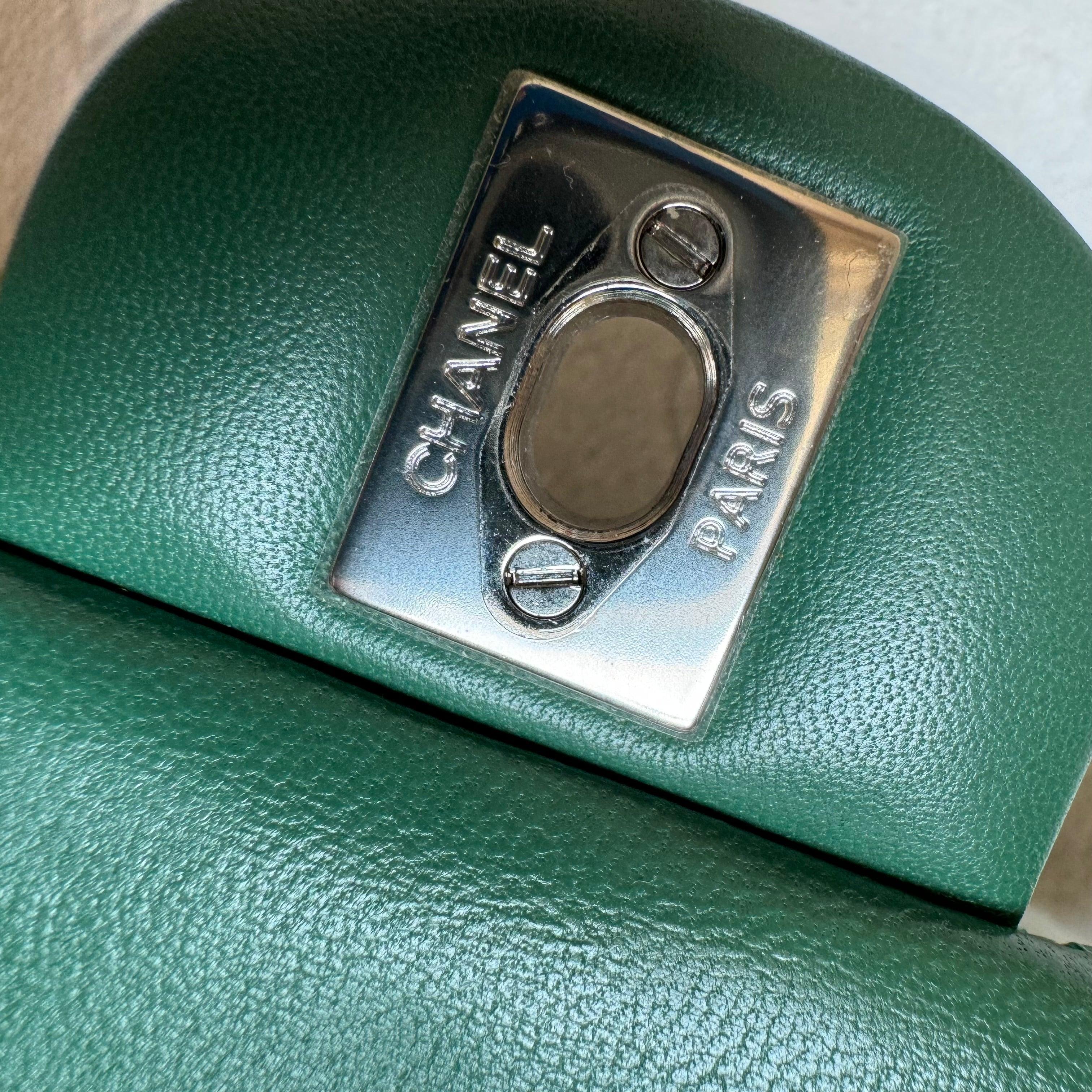 Chanel Classic Flap Mini Square Dark Green Lambskin Crossbody Bag Full Set, 2019 6