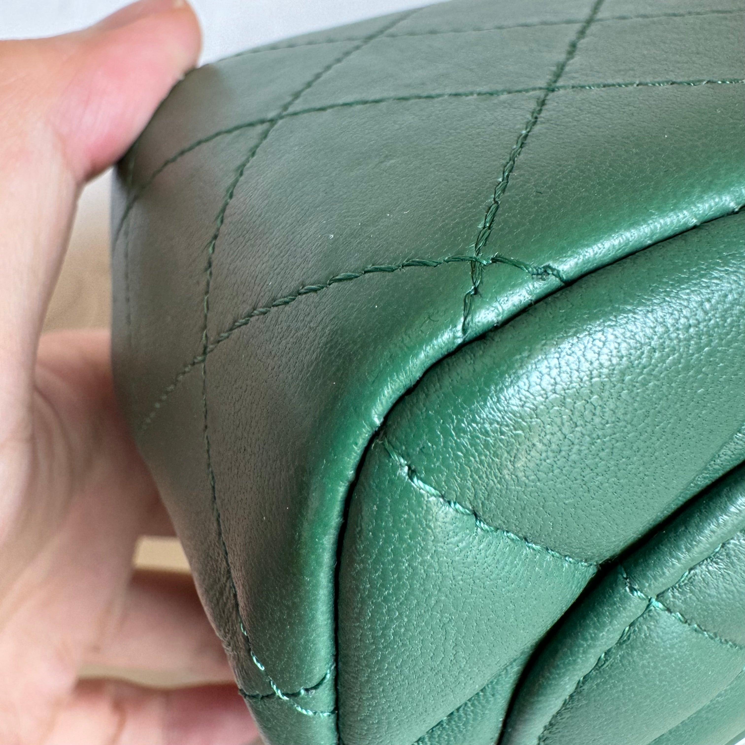 Chanel Classic Flap Mini Square Dark Green Lambskin Crossbody Bag Full Set, 2019 7
