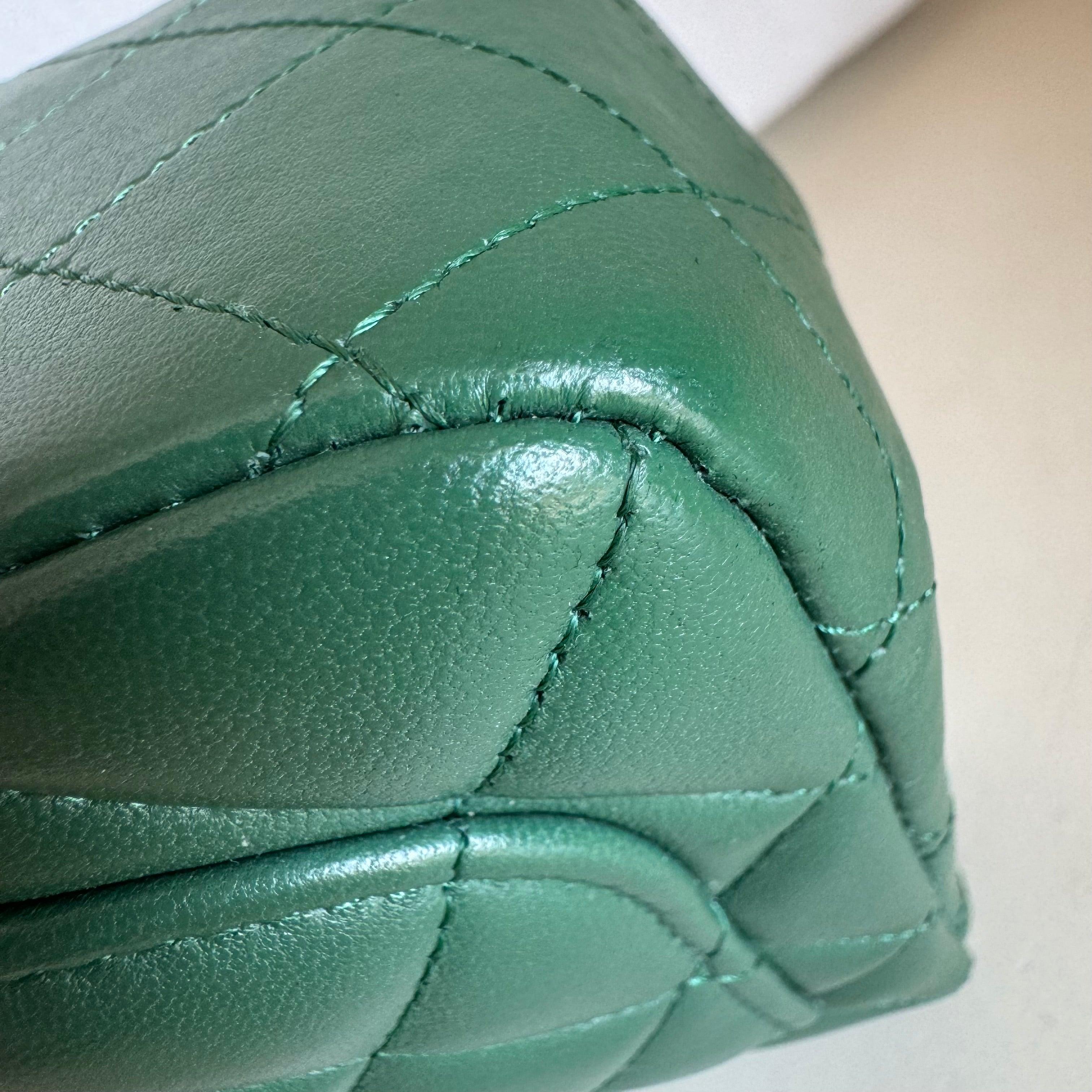 Chanel Classic Flap Mini Square Dark Green Lambskin Crossbody Bag Full Set, 2019 8