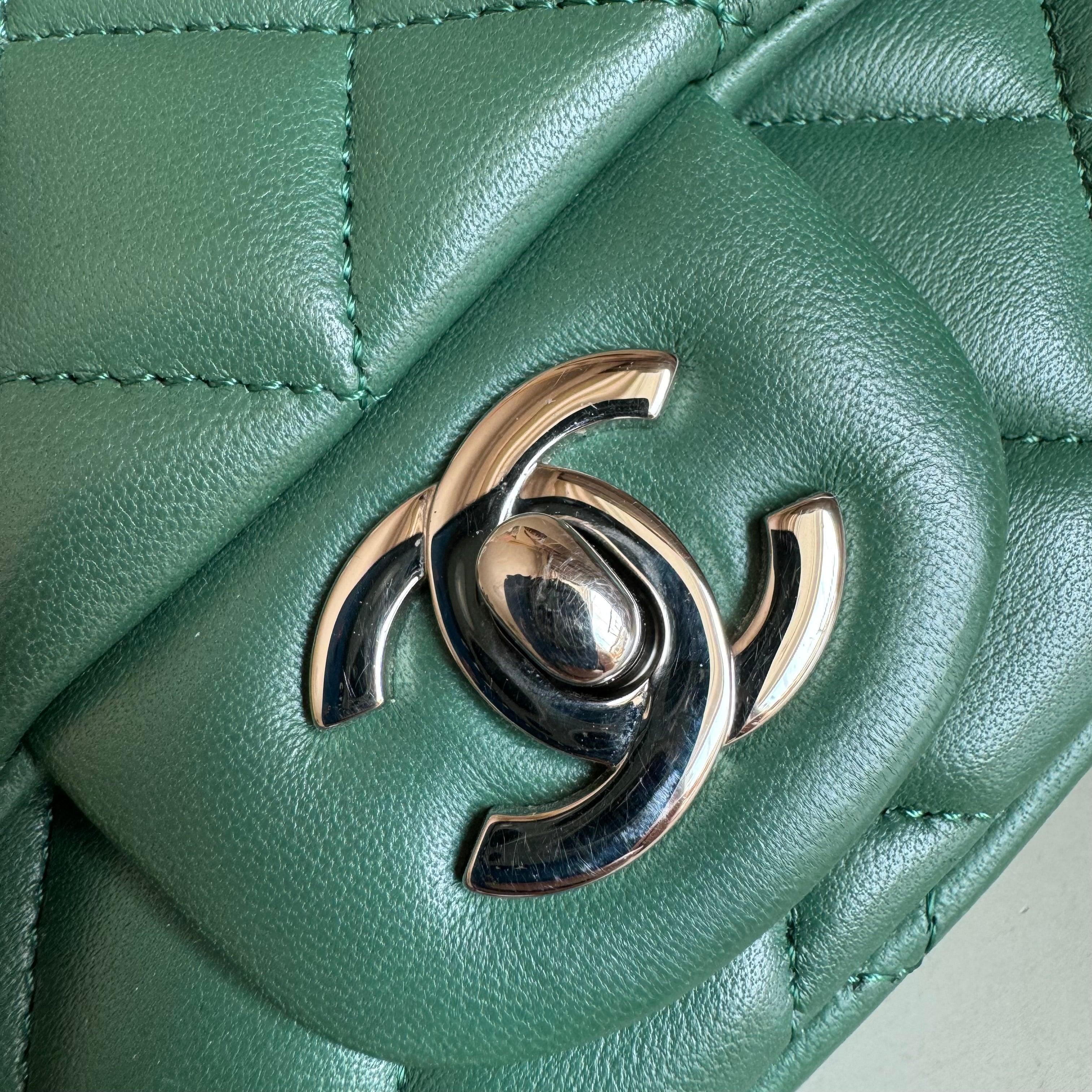 Chanel Classic Flap Mini Square Dark Green Lambskin Crossbody Bag Full Set, 2019 10