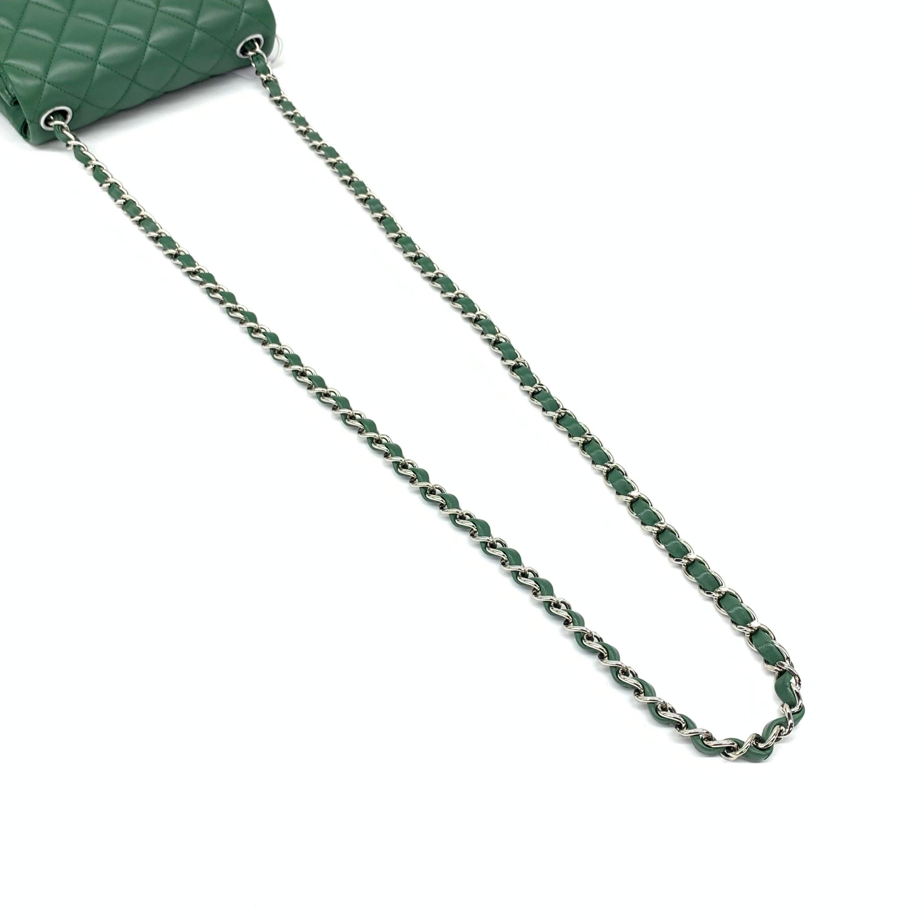 Chanel Classic Flap Mini Square Dark Green Lambskin Crossbody Bag Full Set, 2019 1