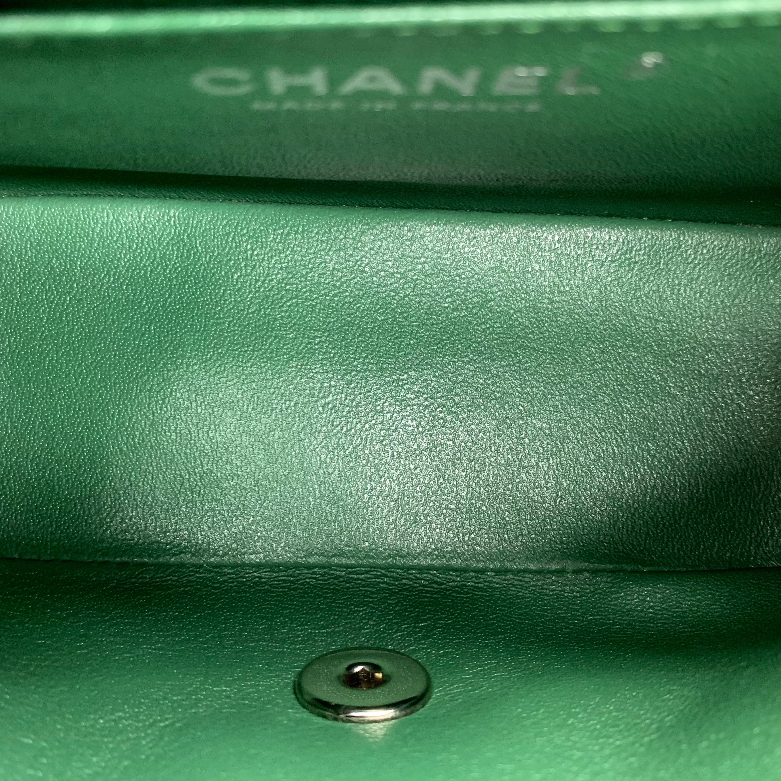 Chanel Classic Flap Mini Square Dark Green Lambskin Crossbody Bag Full Set, 2019 3