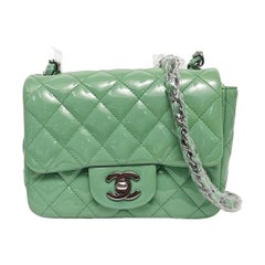 Chanel Classic Flap Mini Square Light Green Patent Leather Silver Hardware
