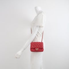 Chanel Classic Flap Mini Square Red Lambskin Leather Gold Hardware