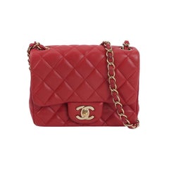Chanel Classic Flap Mini Square Red Lambskin Leather Gold Hardware