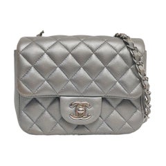 Chanel Classic Flap Mini Square Silver Lambskin Leather