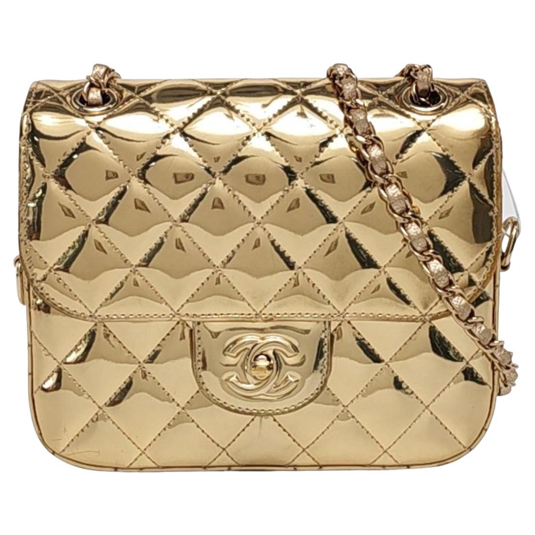 Chanel Classic Flap Mini Square Star Geldbörse Gold Patent Kalbsleder Spiegel G