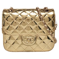 Chanel Classic Flap Mini Square Star Purse Gold Patent Calfskin Leather Mirror G
