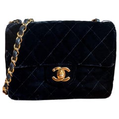 Chanel Classic Flap Mini Square Vintage Black Velvet 24k Gold Hardware 1991-94