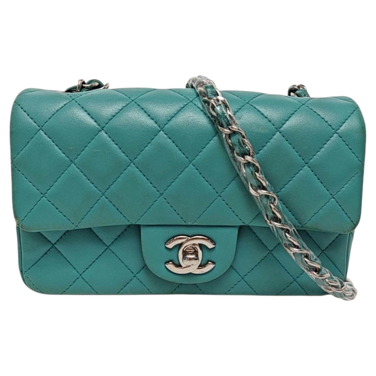 Chanel Classic Flap Mini Turquoise Blue Lambskin Leather Gold Hardware 2014
