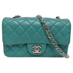 Chanel Classic Flap Mini Turquoise Blue Lambskin Leather Gold Hardware 2014