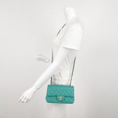 Chanel Classic Flap Mini Turquoise Blue Lambskin Leather Gold Hardware