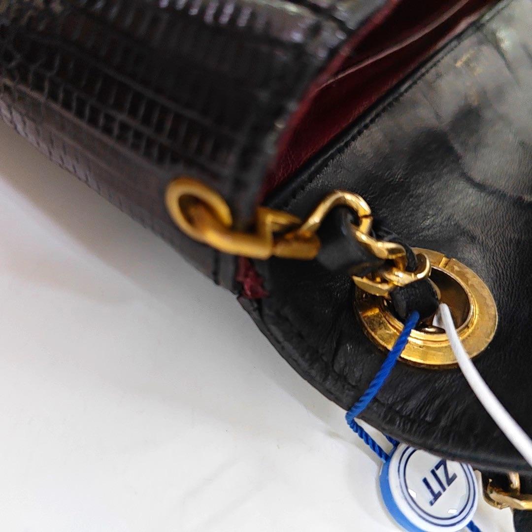 Chanel Classic Flap Mini Vintage Black Embossed Leather Gem CC Buckle Cro For Sale 6