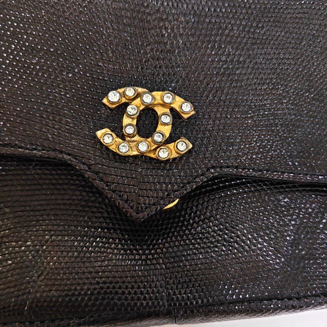 Chanel Classic Flap Mini Vintage Black Embossed Leather Gem CC Buckle Cro For Sale 7