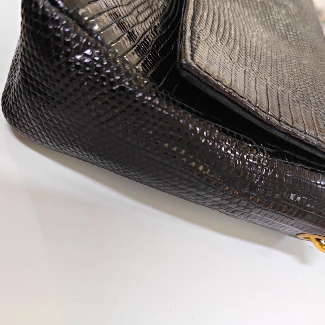Chanel Classic Flap Mini Vintage Black Embossed Leather Gem CC Buckle Cro For Sale 8