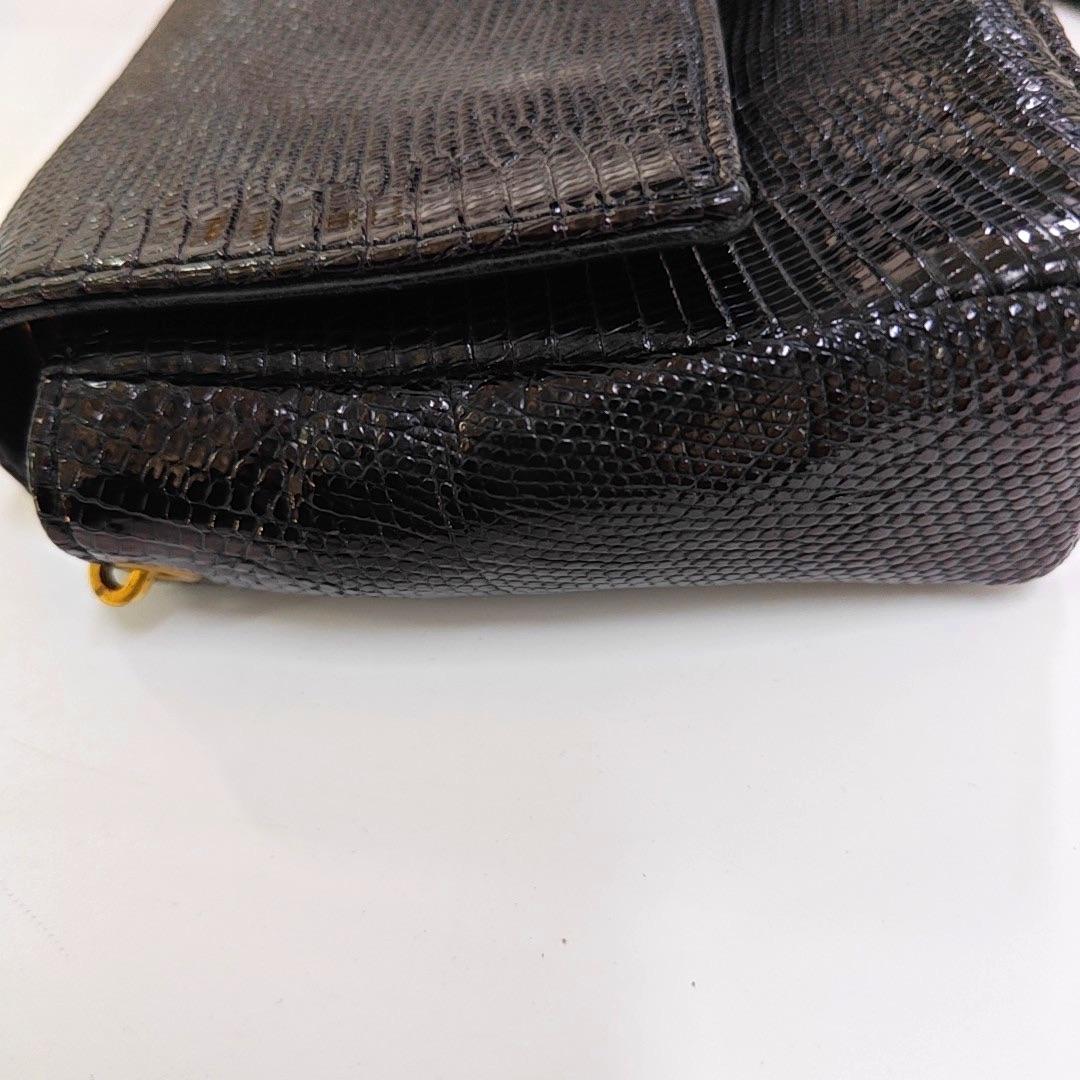 Chanel Classic Flap Mini Vintage Black Embossed Leather Gem CC Buckle Cro For Sale 9