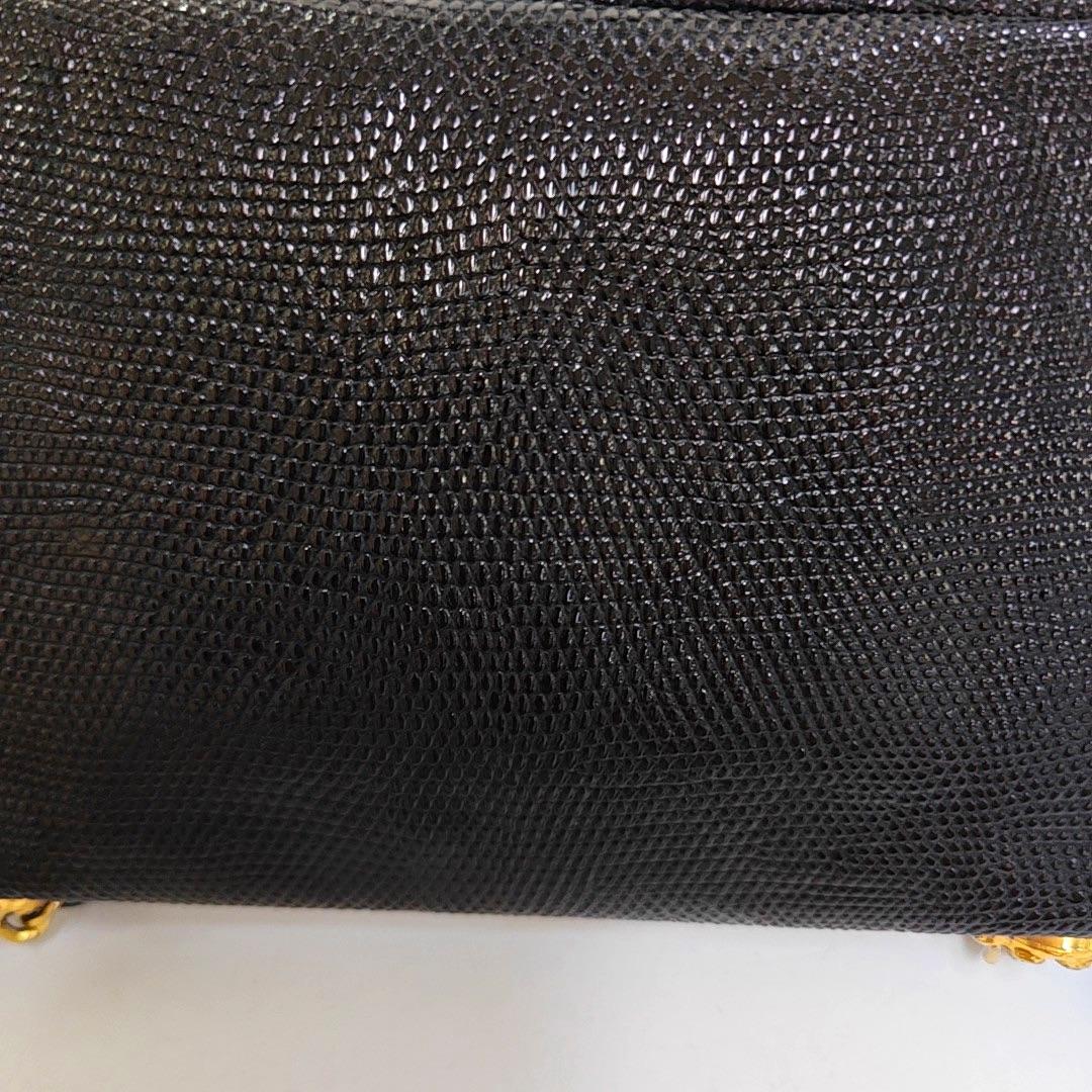 Chanel Classic Flap Mini Vintage Black Embossed Leather Gem CC Buckle Cro For Sale 10