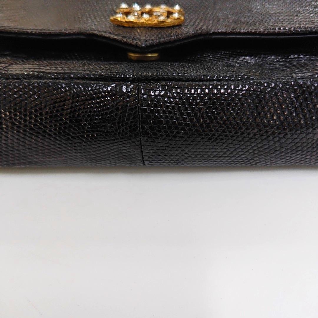 Chanel Classic Flap Mini Vintage Black Embossed Leather Gem CC Buckle Cro For Sale 11