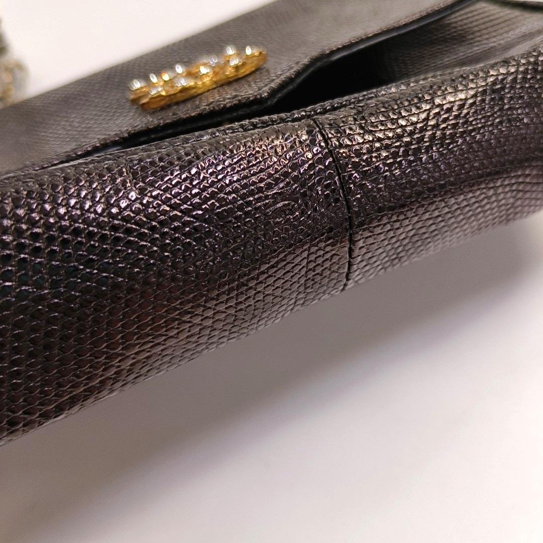 Chanel Classic Flap Mini Vintage Black Embossed Leather Gem CC Buckle Cro For Sale 13