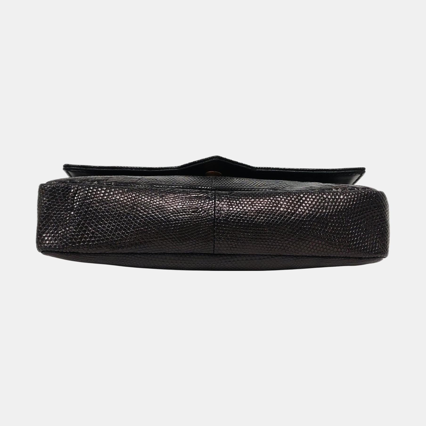 Chanel Classic Flap Mini Vintage Black Embossed Leather Gem CC Buckle Cro For Sale 2