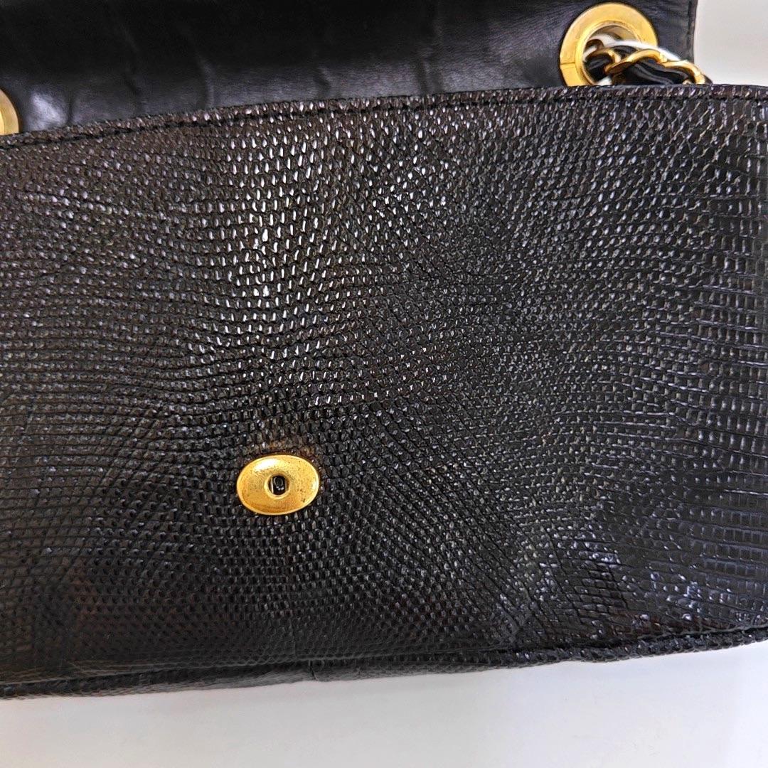 Chanel Classic Flap Mini Vintage Black Embossed Leather Gem CC Buckle Cro For Sale 5