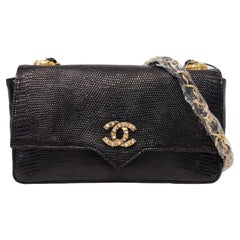 Chanel Classic Flap Mini Vintage Black Embossed Leather Gem CC Buckle Cro