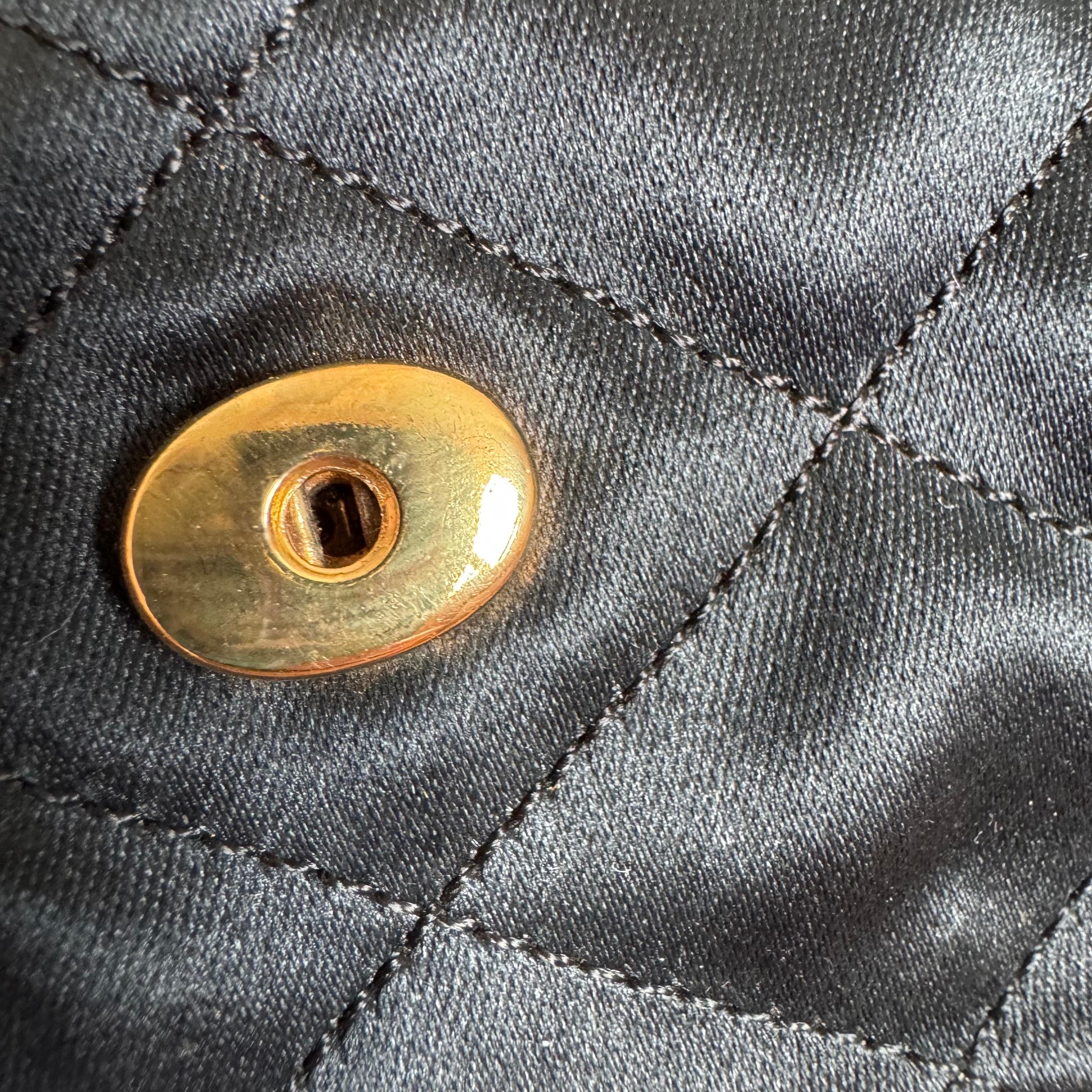 Chanel Classic Flap Mini Vintage Black Silk Gem CC Buckle Crossbody Bag en vente 12