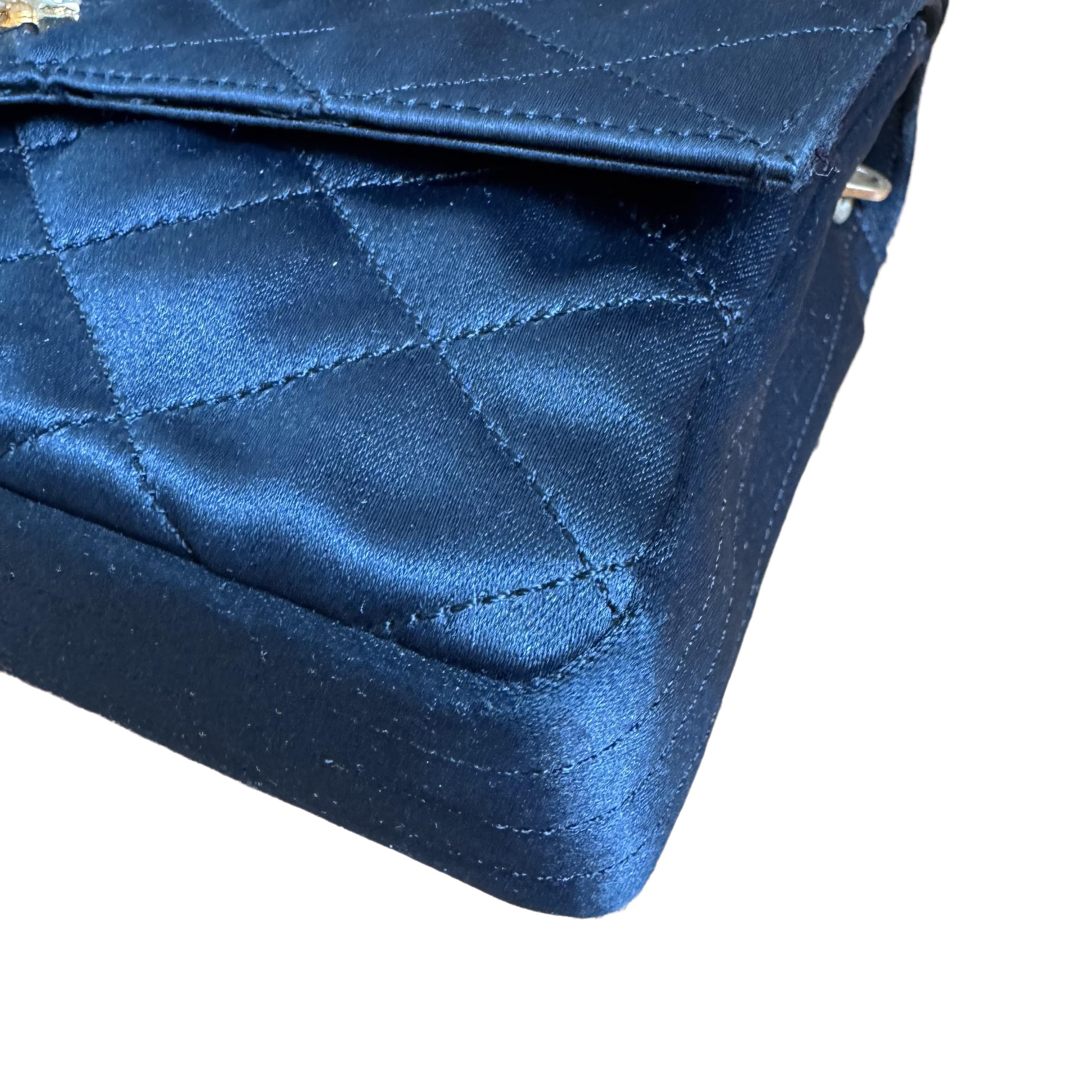 Chanel Classic Flap Mini Vintage Black Silk Gem CC Buckle Crossbody Bag en vente 1