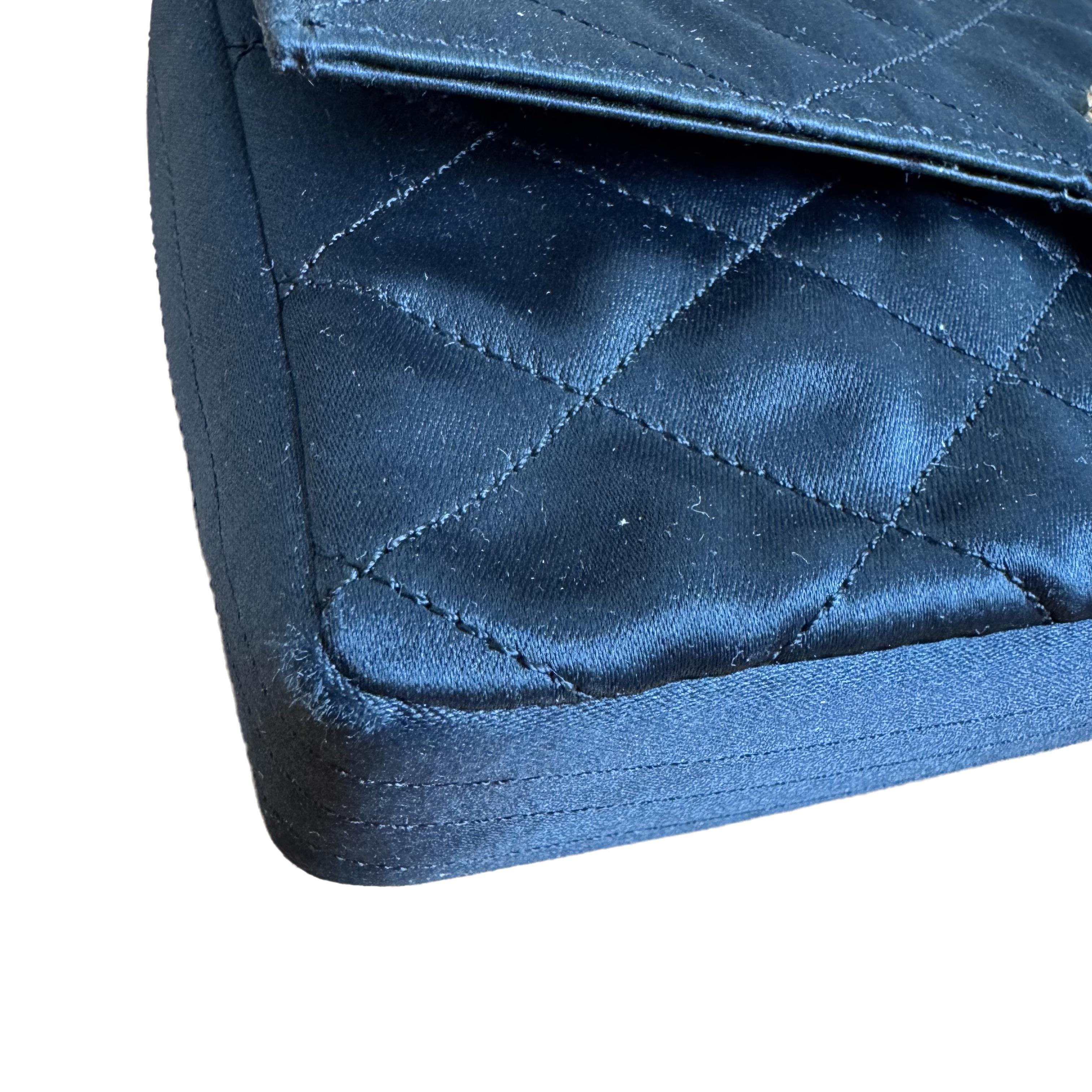 Chanel Classic Flap Mini Vintage Black Silk Gem CC Buckle Crossbody Bag en vente 2