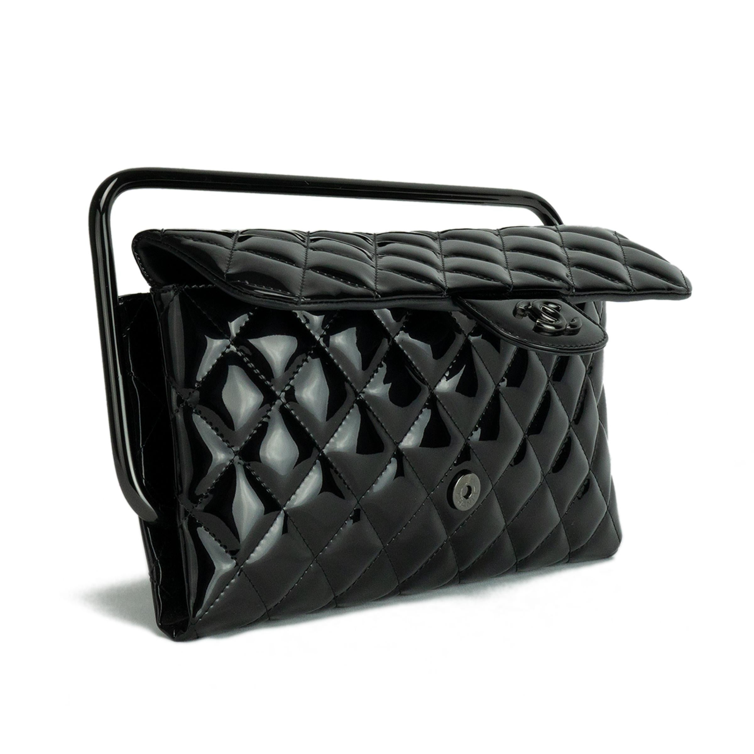 Chanel Classic Flap Patent Black Frame Clutch For Sale 4