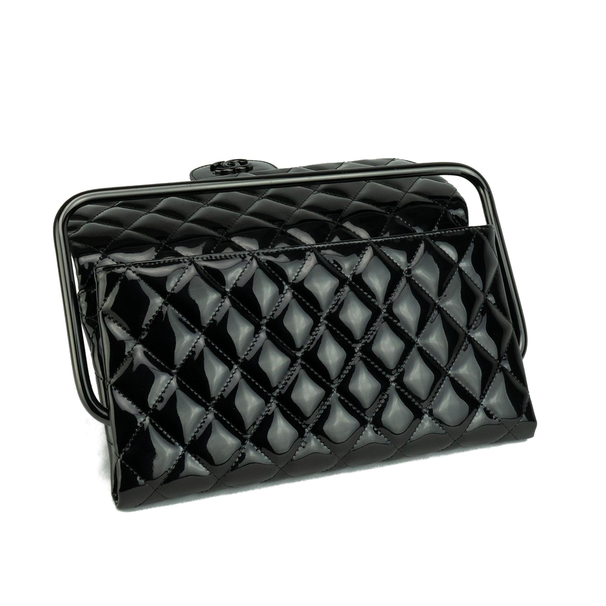 Chanel Classic Flap Patent Black Frame Clutch For Sale 1