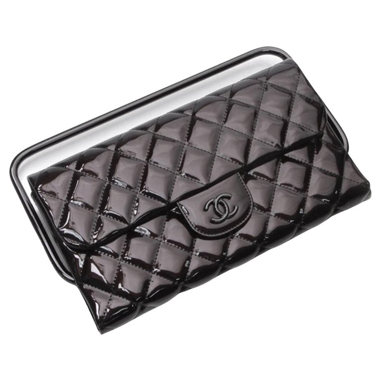 Chanel 80s Black Lambskin Extra Long Elongated Classic Flap Clutch For Sale  at 1stDibs