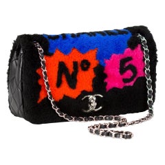 Sac à rabat classique Pop Art No. 5 Caption en cuir d'agneau noir multicolore Chanel