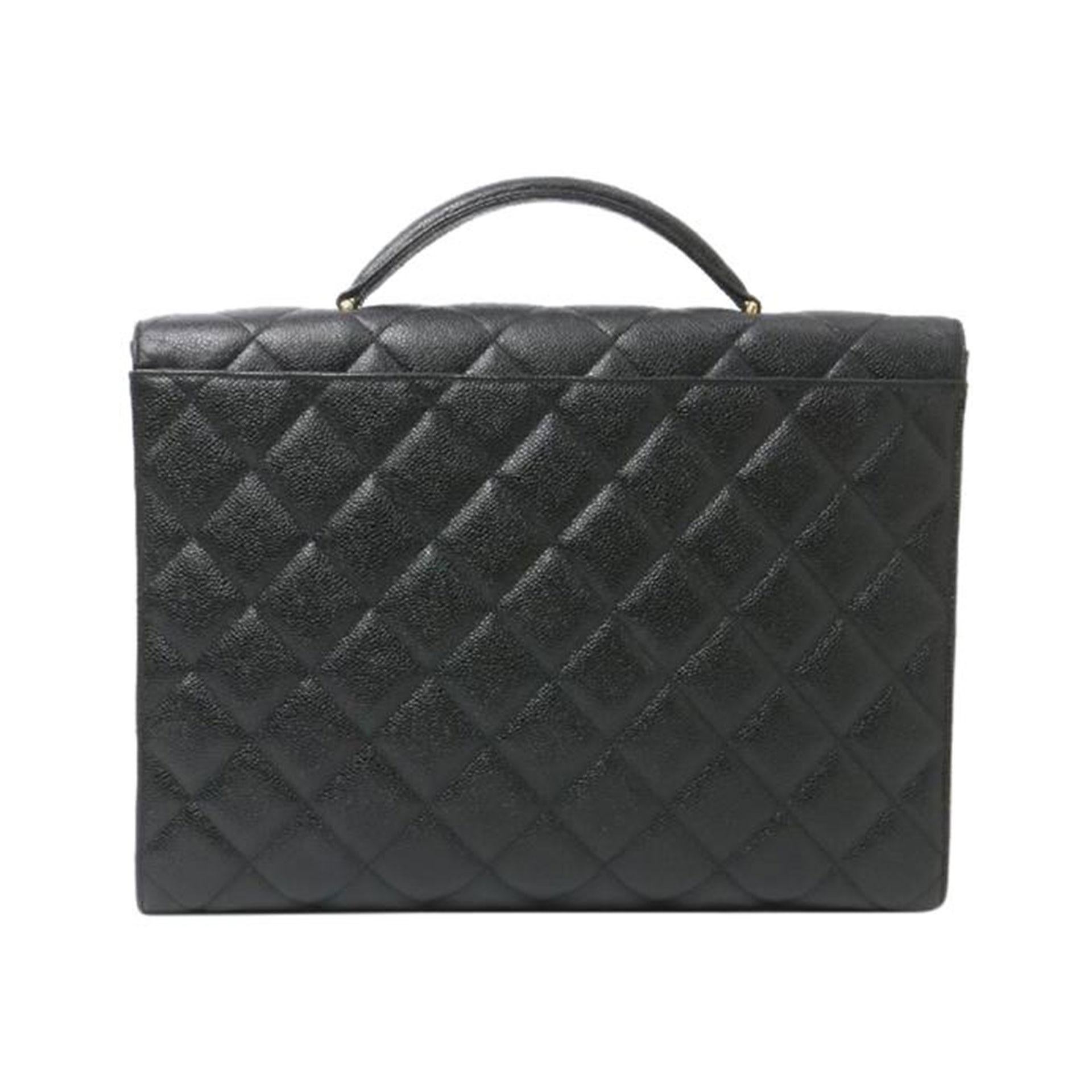Chanel Classic Flap Portfolio Caviar Briefcase Black Leather Laptop Bag

Gold tone hardware
Black quilted caviar leather
Front flap with CC turn lock closure
Classic rear slip pocket
One Interior slip pocket, one interior zip pocket
1.75