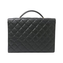 Chanel Classic Flap Portfolio Caviar Briefcase Black Leather Laptop Bag