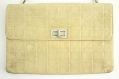 Chanel Classic Flap Quilted 211716 Beige Suede Leather Satchel
