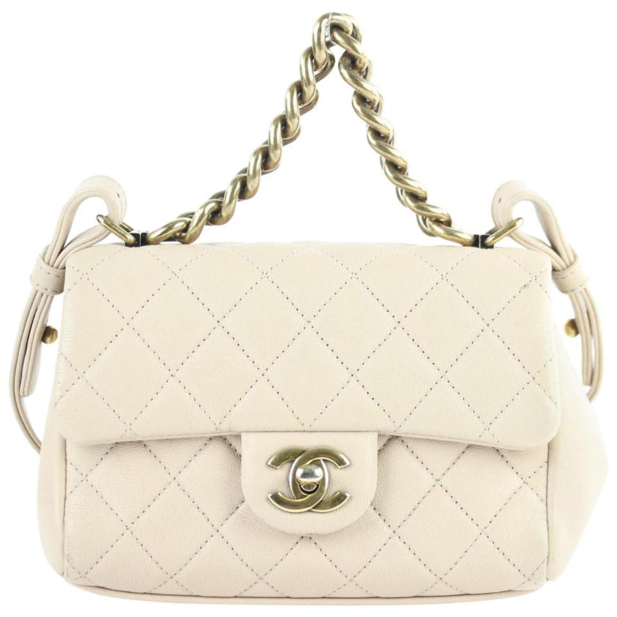 Chanel Classic Flap Quilted 2way Mini 2ce0110 Beige Leather Cross Body Bag For Sale