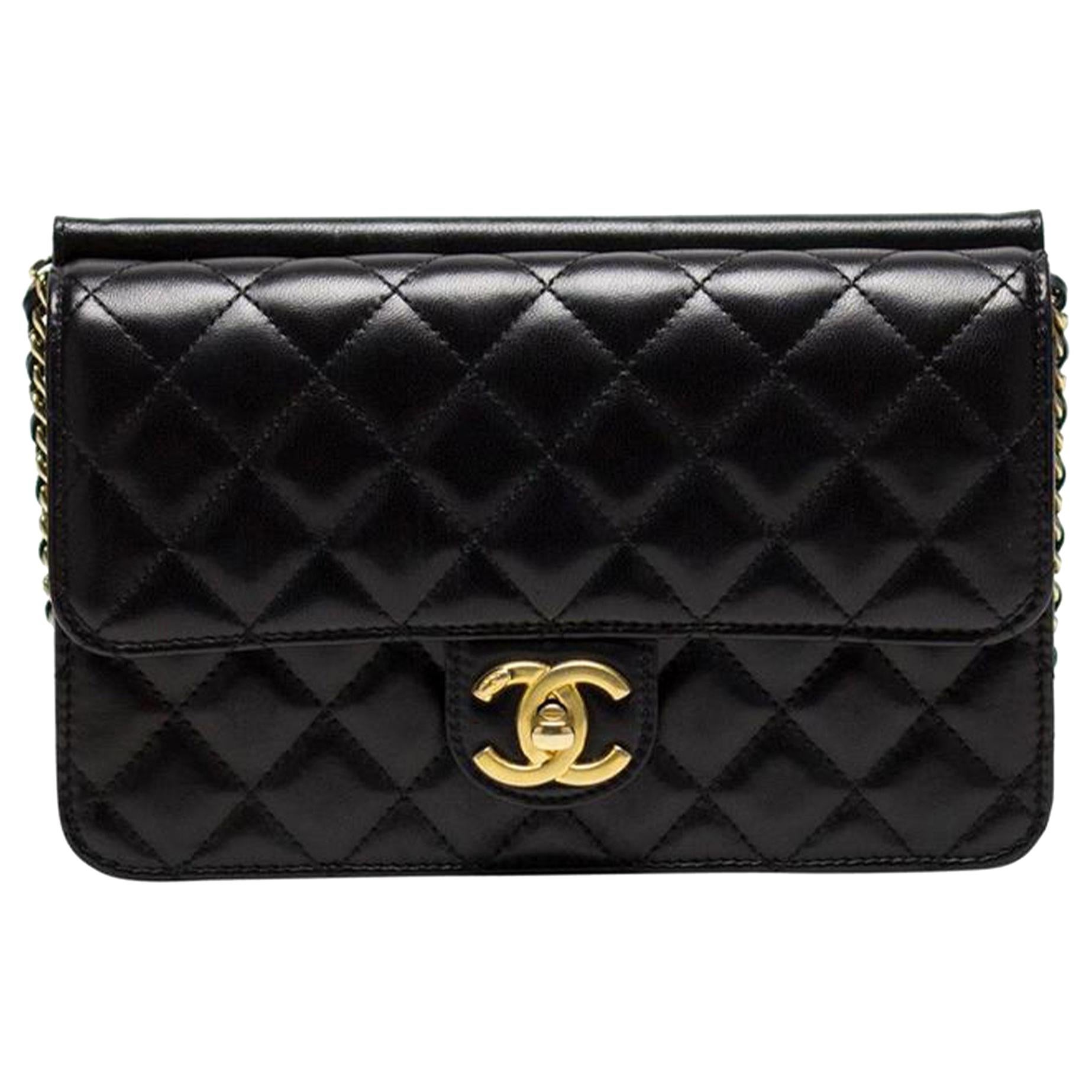 Chanel Classic Flap Quilted Black Lambskin Leather Cross Body Bag