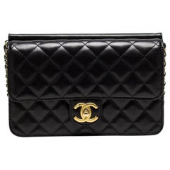 Vintage Chanel Classic Flap Quilted Black Lambskin Leather Cross Body Bag