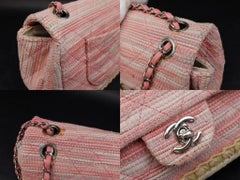 Chanel Classic Flap Quilted Espadrille Medium 233088 Pink Tweed Cross Body Bag