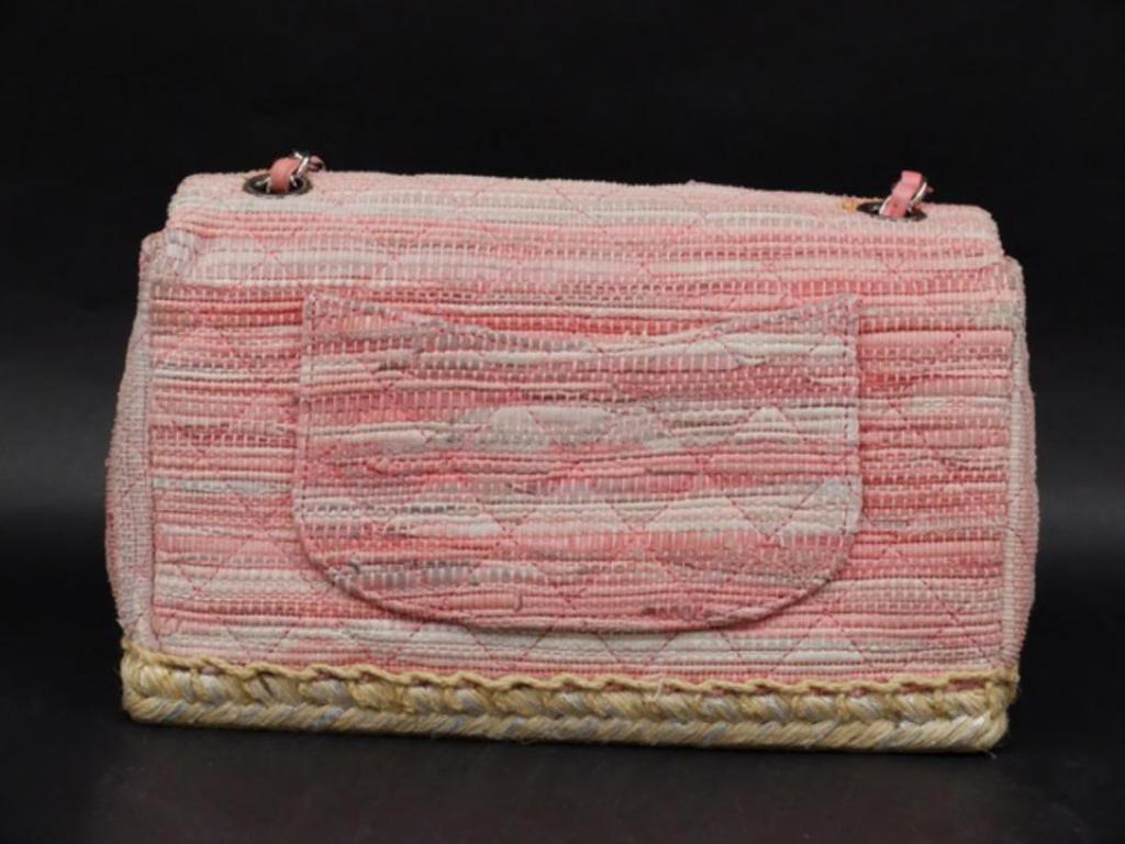Chanel Classic Flap Quilted Espadrille Medium 233088 Pink Tweed Cross Body Bag For Sale 1