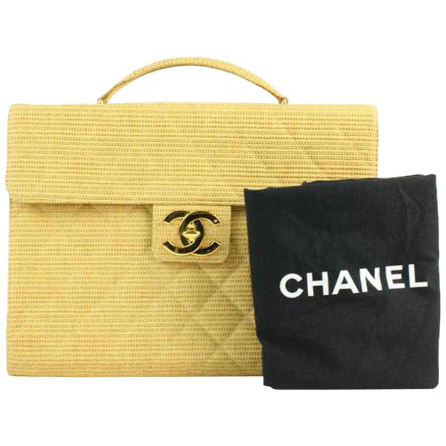 Chanel Classic Flap Quilted Jumbo Attache 212197 Beige Laptop Bag For Sale