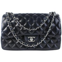 Chanel Classic Flap Quilted Jumbo Double 04cz0720 Black Leather Cross Body Bag