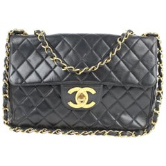Chanel Classic Flap Quilted Lambskin Jumbo 4cz0114 Black Leather Cross Body Bag